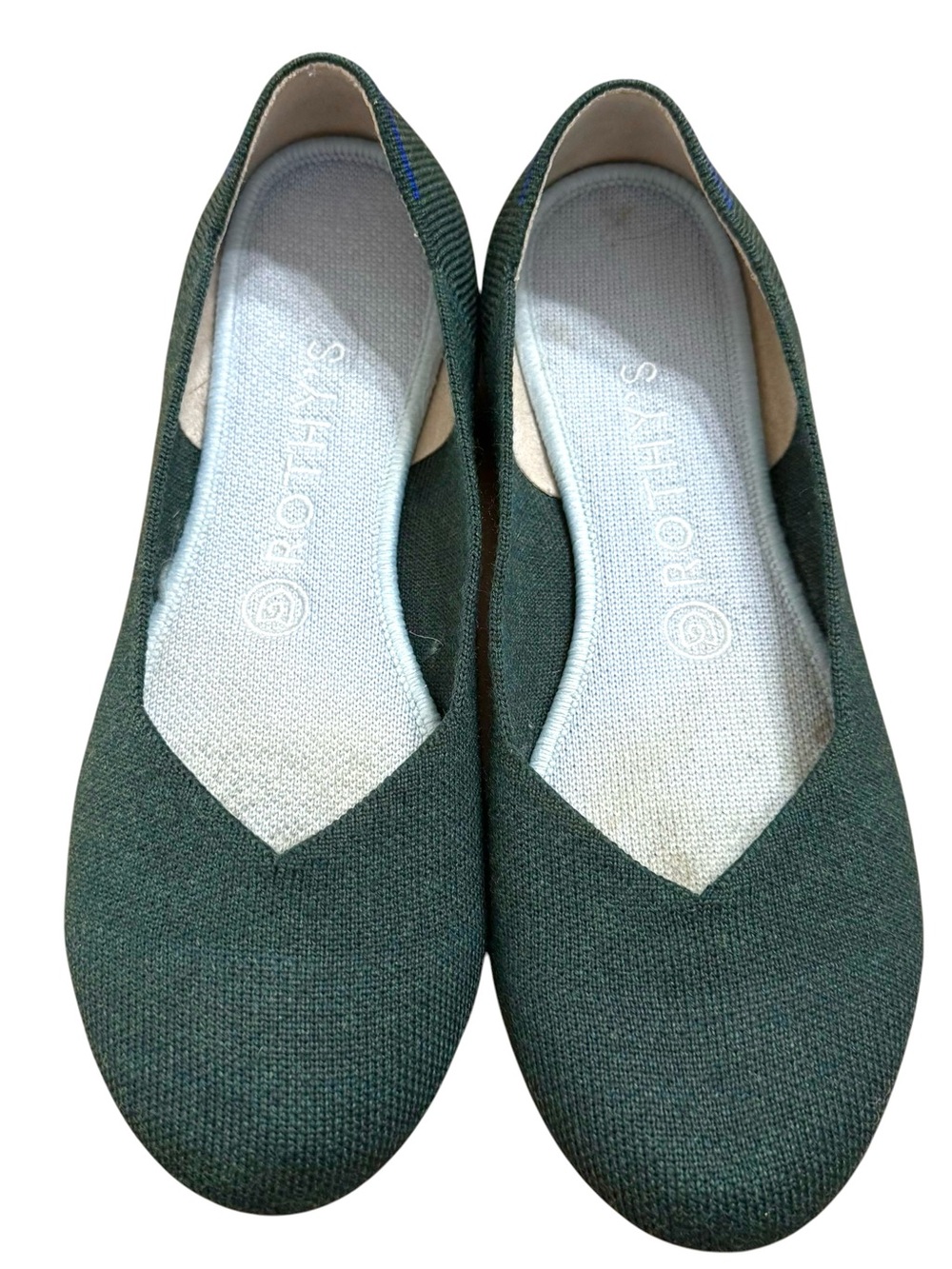 Rothy's Merino Wool Round Toe Ballet Flats Dark Ivy Green Knit Slip-On 8 Knit